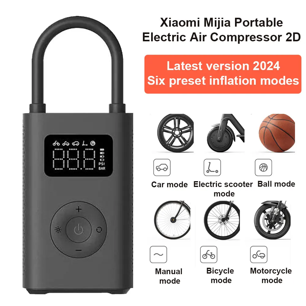 Xiaomi Mijia Portable Electric Air Compressor 2D - przenośna elektryczna pompka do opon z inteligentnym, cyfrowym pomiarem ciśnienia.